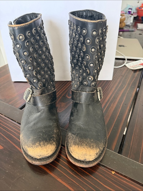 Frye Shoes - Frye Black Studded Leather Mid-Calf Boots